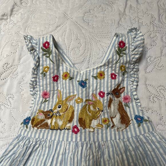Baby Boden Seersucker Embroidered Bunny Pinnie Size 18-24 months - Picture 3 of 5